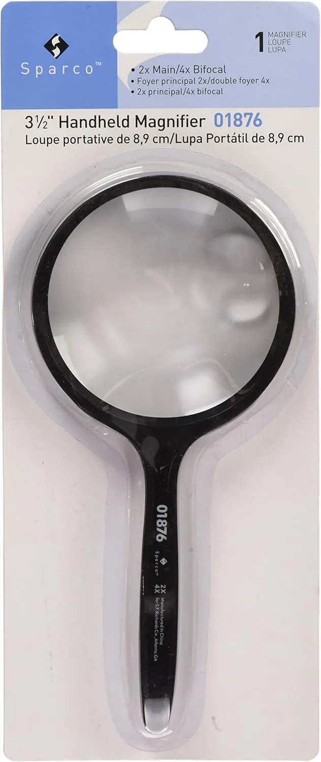 Sparco Handheld Magnifier, 3.5in Diameter, 2X with 4X Inset