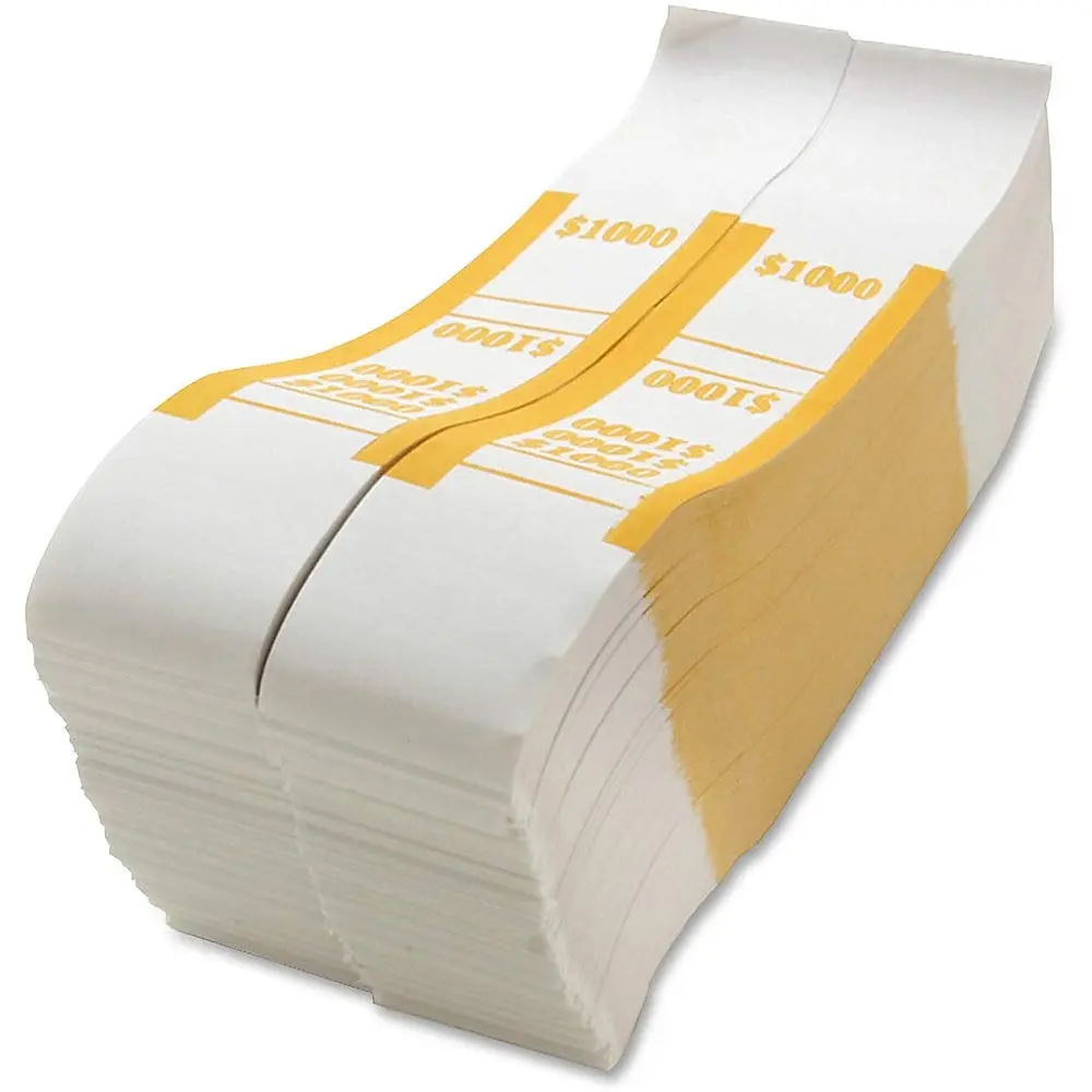 Sparco Kraft Paper ABA Bill Straps, $1,000, White/Yellow, Box of 1000