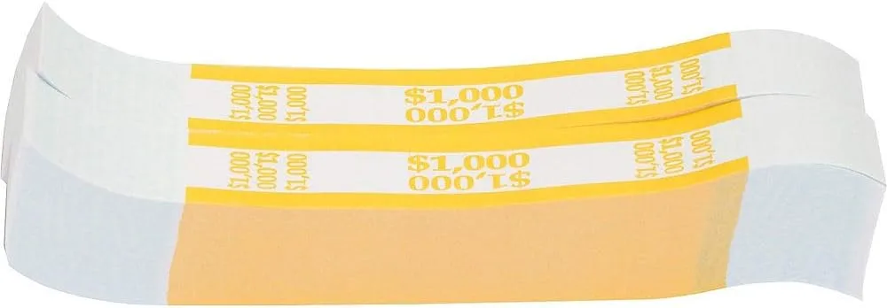 Sparco Kraft Paper ABA Bill Straps, $1,000, White/Yellow, Box of 1000