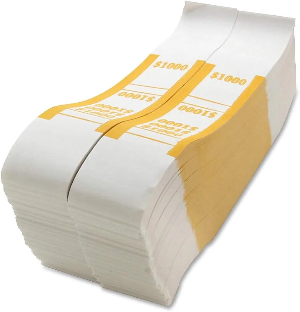 Sparco Kraft Paper ABA Bill Straps, $1,000, White/Yellow, Box of 1000