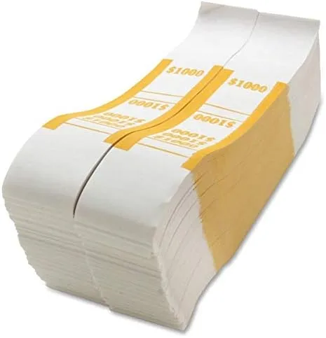 Sparco Kraft Paper ABA Bill Straps, $1,000, White/Yellow, Box of 1000