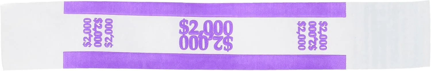 Sparco Kraft Paper ABA Bill Straps, $2,000, Violet/White, Box Of 1,000