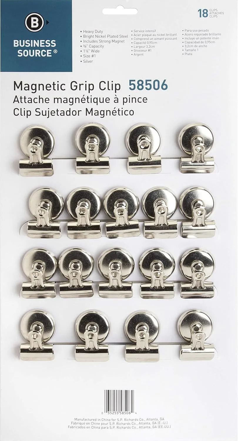 Sparco Bulldog Magnetic Clips, Size 1, 1 1/4in Wide, 3/8in Capacity, Silver, Box of 18