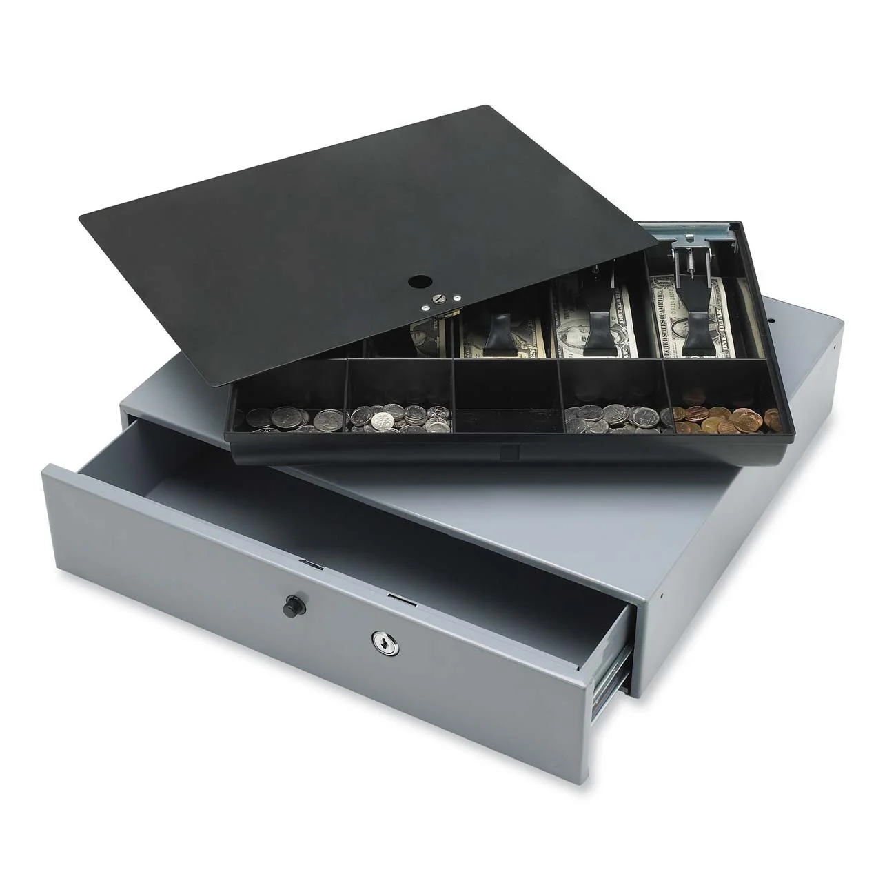 Sparco Removable Tray Cash Drawer, Gray, 3.8in x 17.8in x 15.8in