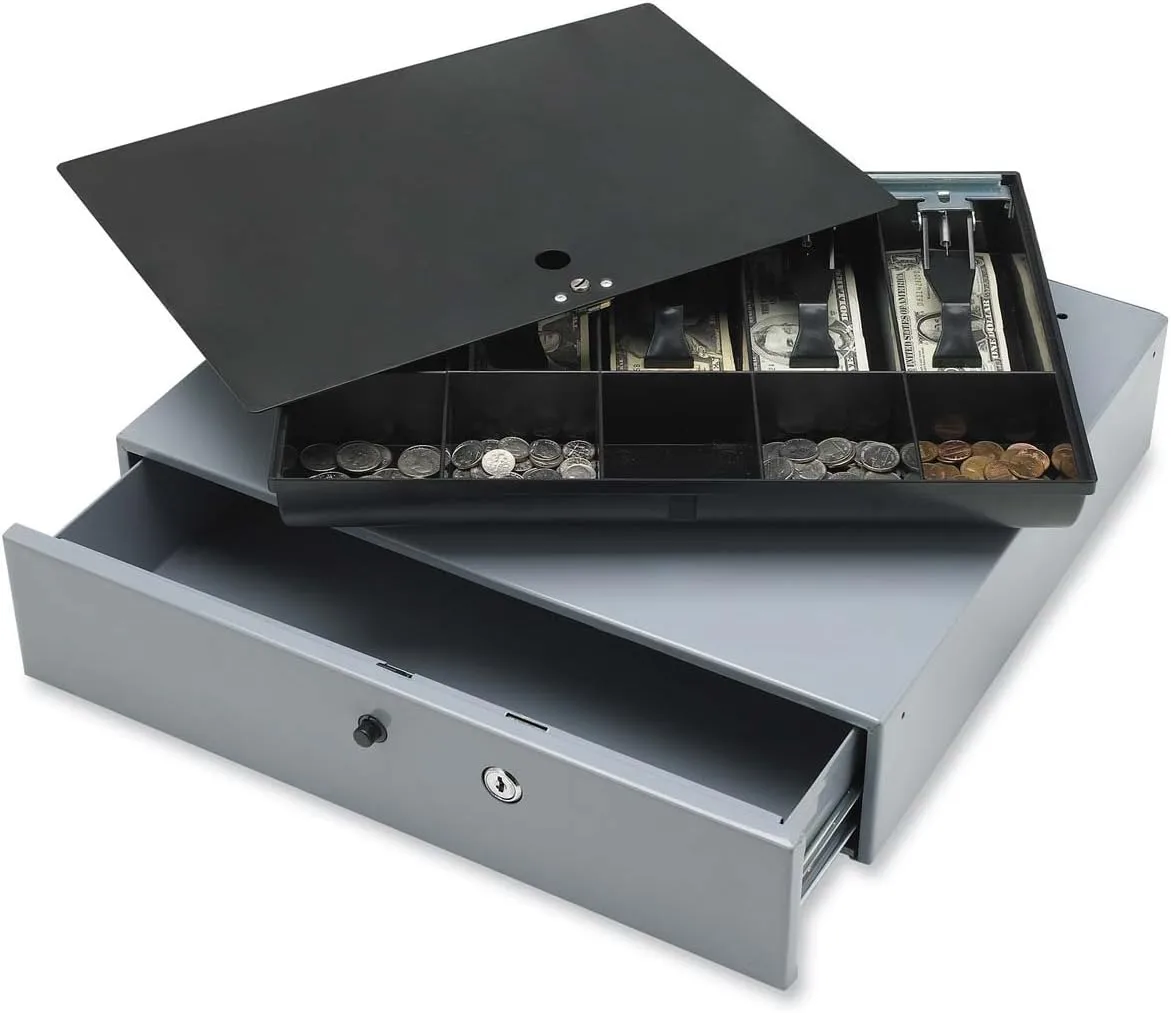 Sparco Removable Tray Cash Drawer, Gray, 3.8in x 17.8in x 15.8in
