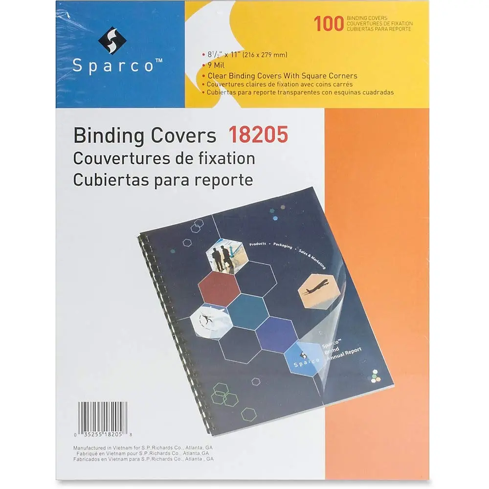 Sparco Premium Clear View Presentation Covers, 8 1/2 x 11, Square Corners, Clear, 100/Box