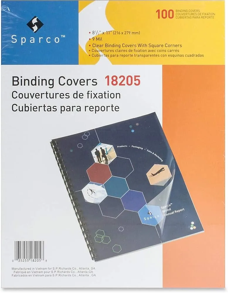Sparco Premium Clear View Presentation Covers, 8 1/2 x 11, Square Corners, Clear, 100/Box