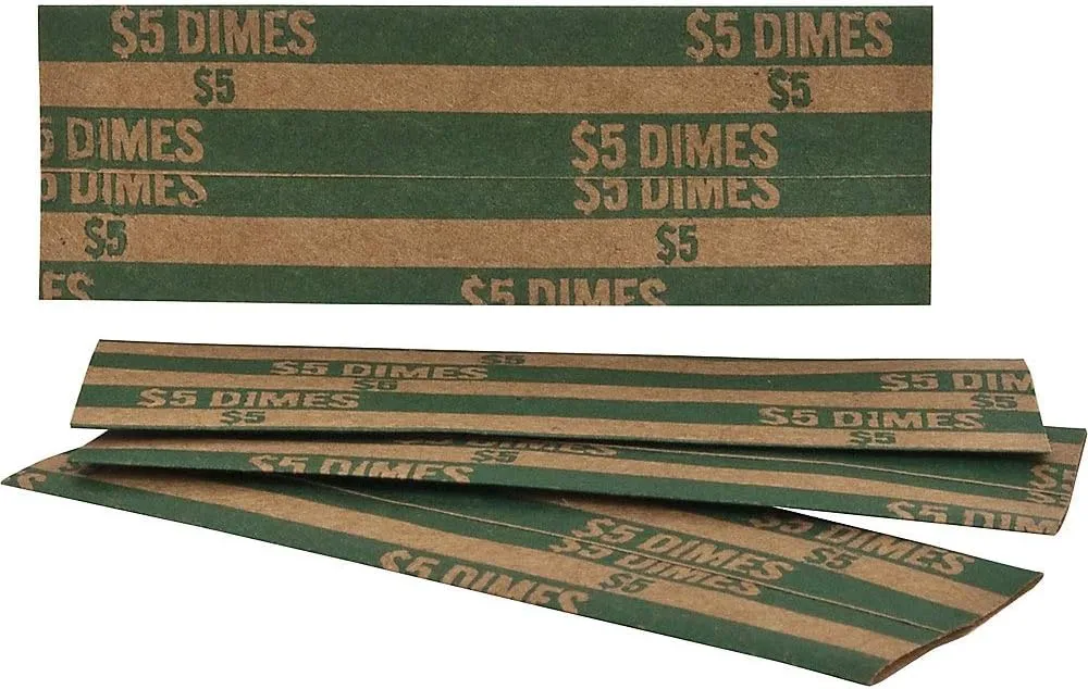 Sparco Flat Coin Wrappers, 1000 Count, Dimes - Green