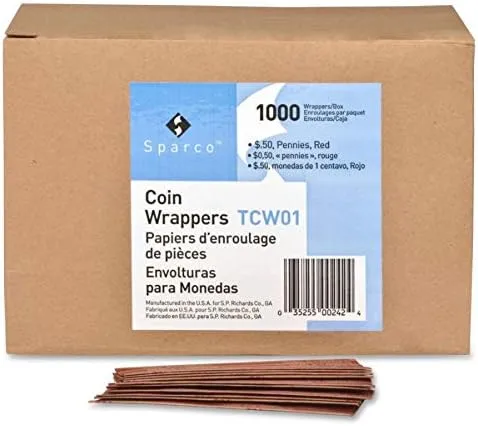 Sparco Flat Coin Wrappers - 1000 Wraps, Pennies (Red), 60 lb Kraft Paper