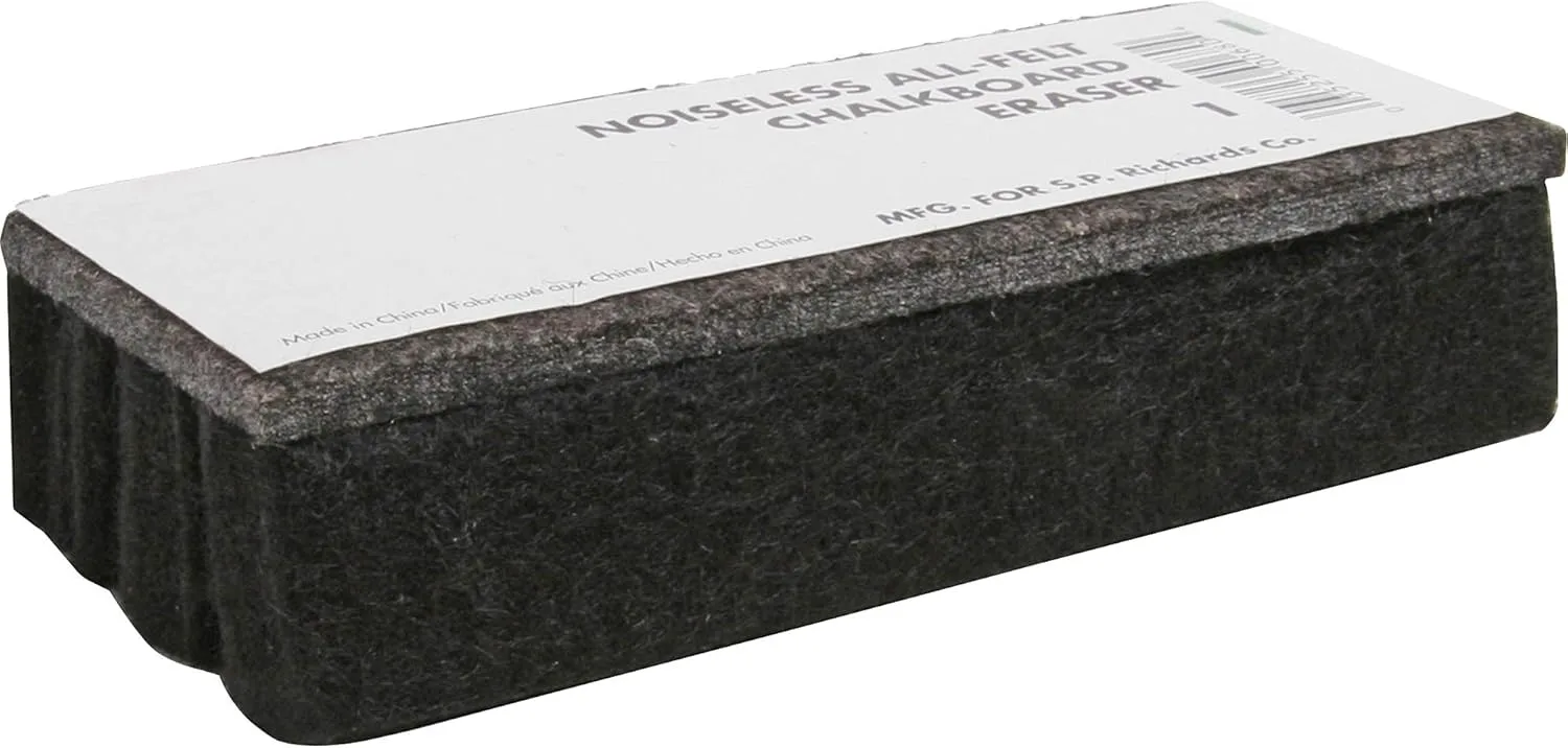 Sparco SPR1 Chalkboard Eraser, All-Felt, Dustless, Black, 6 x 2 1/2