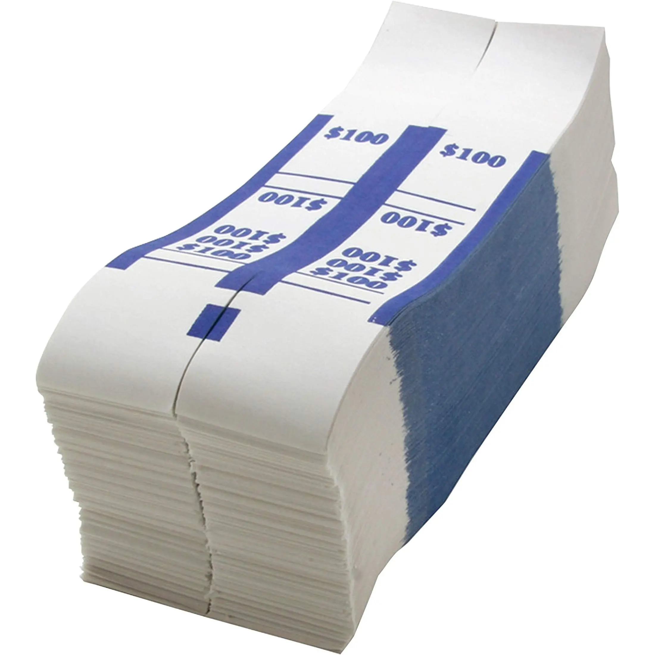 Sparco Kraft Paper ABA Bill Straps, $100, Blue/White, Box of 1,000