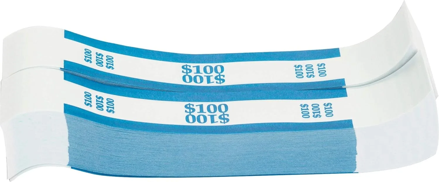Sparco Kraft Paper ABA Bill Straps, $100, Blue/White, Box of 1,000