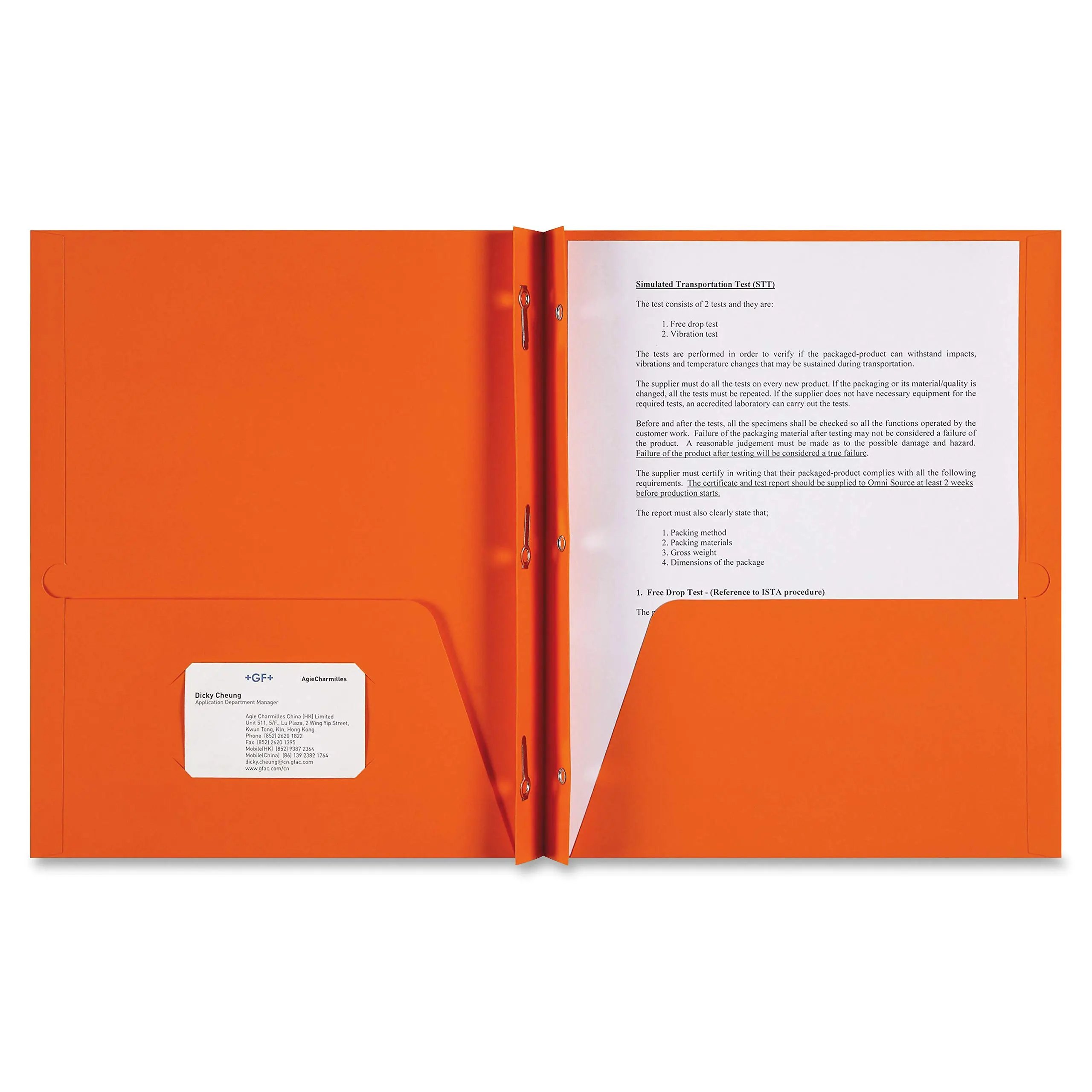 Sparco 3-Prong Leatherette Two-Pocket Portfolio, Letter Size, Orange, 25/Box