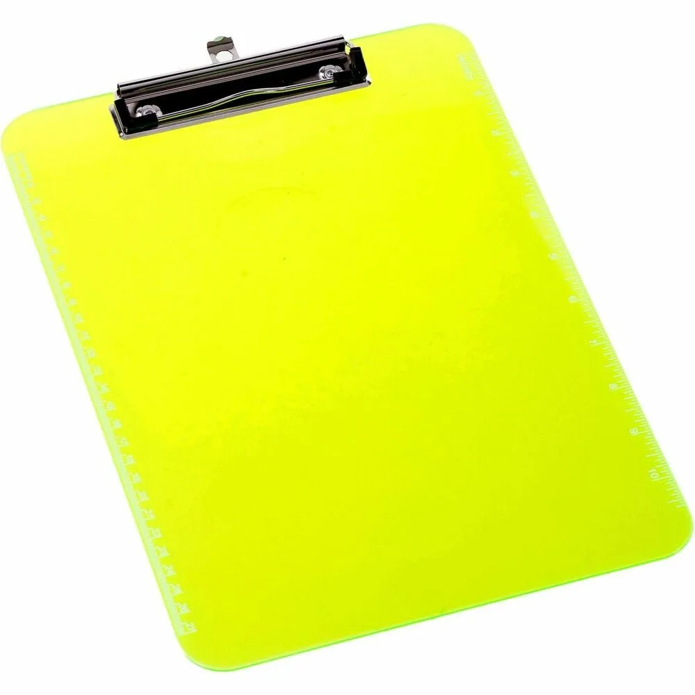Sparco Plastic Clipboard With Flat Clip, 8 1/2in x 11in, Neon Green