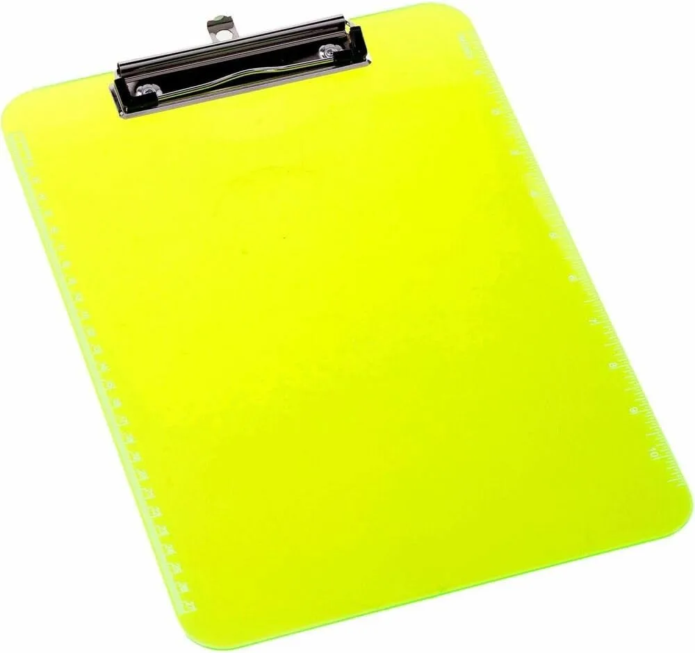 Sparco Plastic Clipboard With Flat Clip, 8 1/2in x 11in, Neon Green