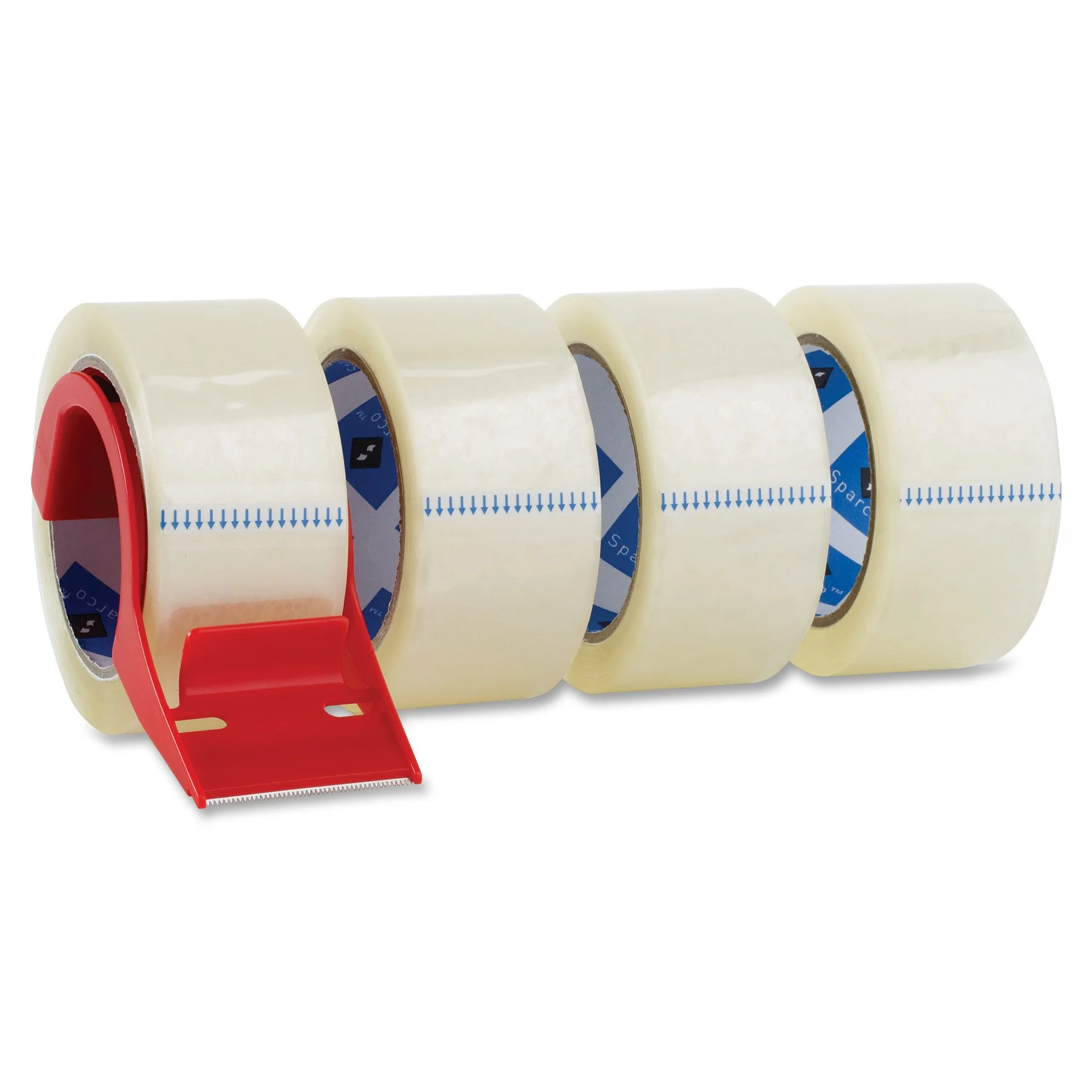Sparco Heavy-Duty Packaging Tape with Dispenser, 2 in x 55 yd, 3 mil, 3 in Core, 4 Pack, Clear