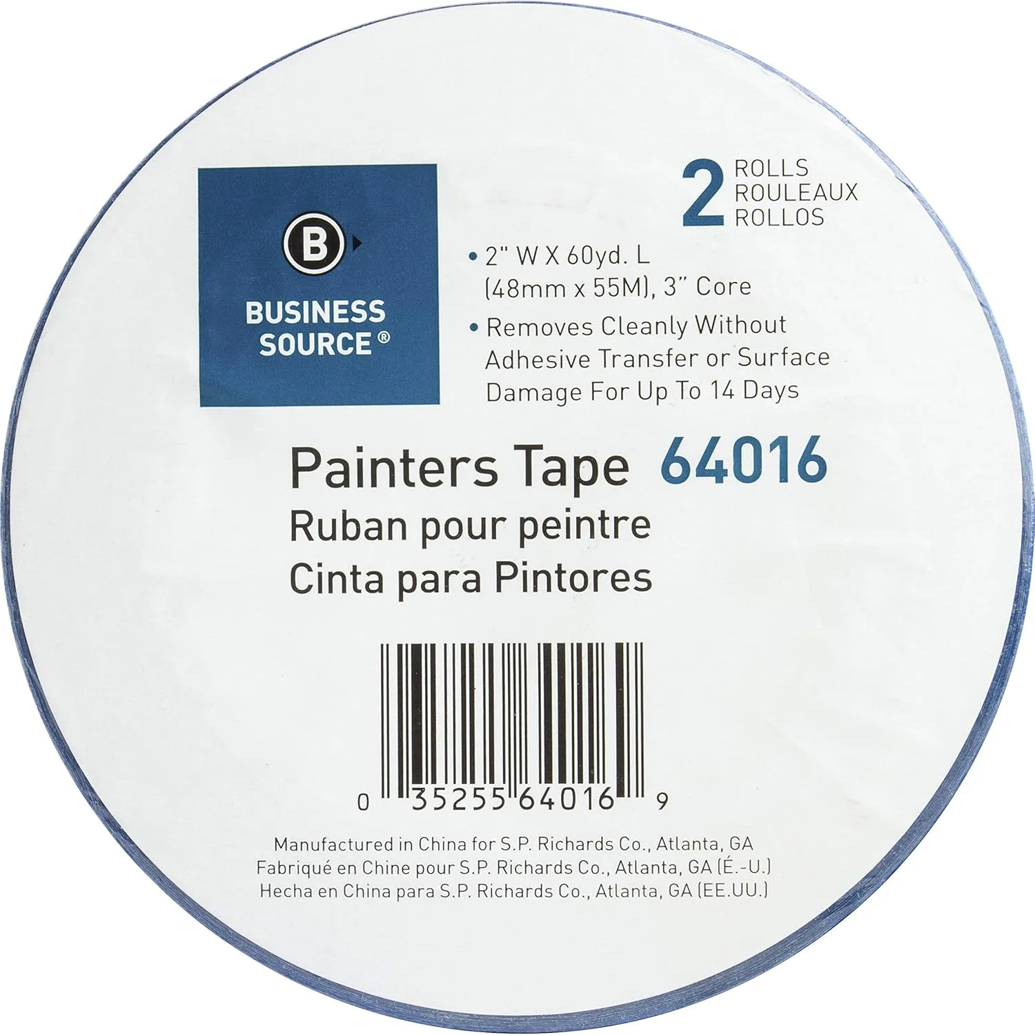 Sparco Multisurface Painters Tape, 2in x 60 Yd., Smooth Finish, Blue, Pack Of 2