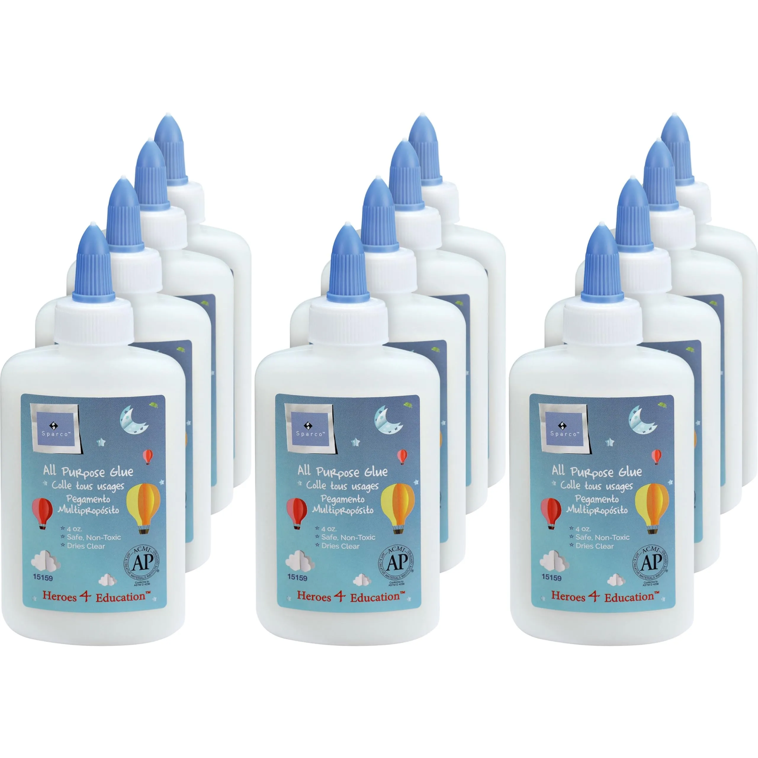 Sparco Washable School Glue, 4 oz, White, 12 Pack