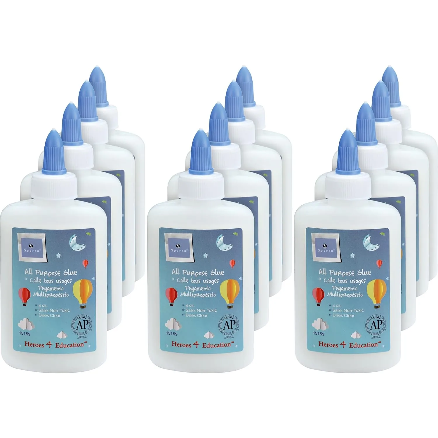 Sparco Washable School Glue, 4 oz, White, 12 Pack