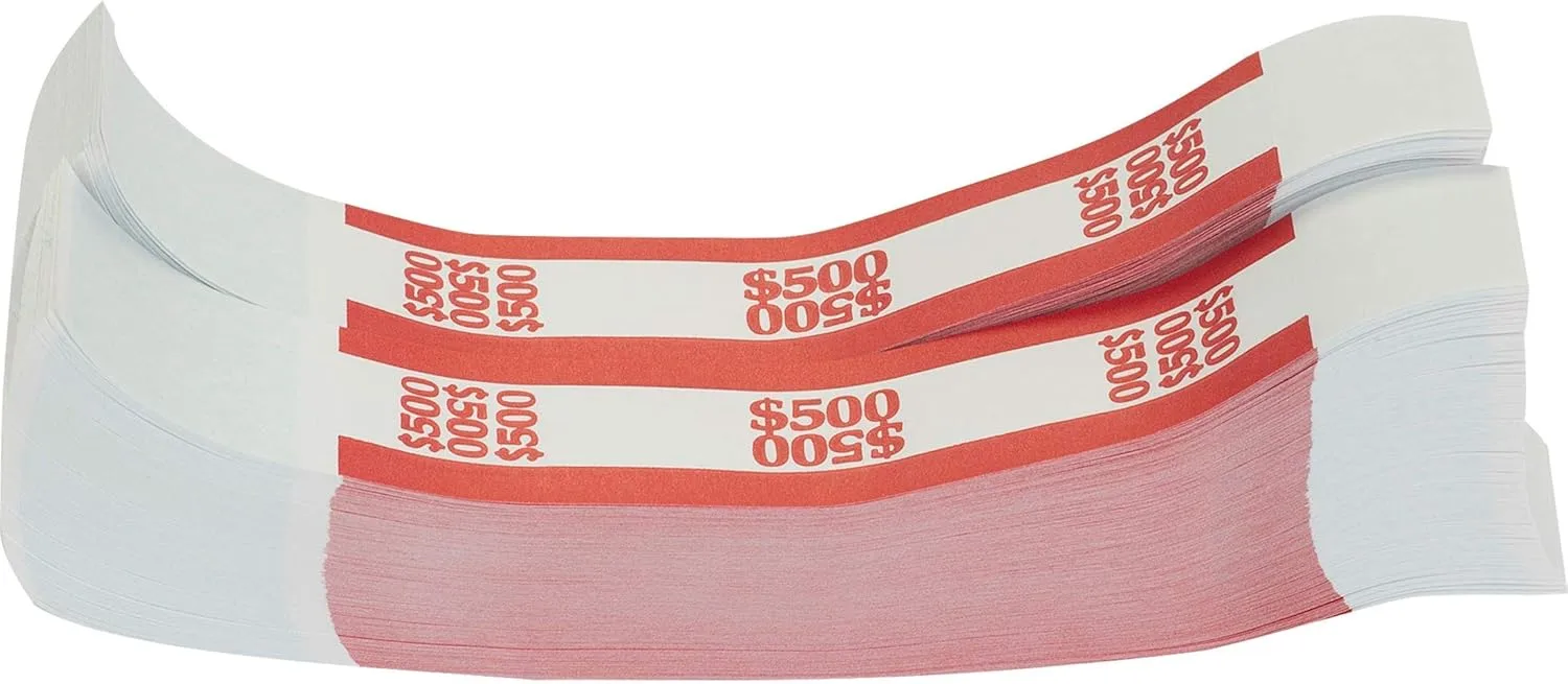 Sparco White Kraft ABA Bill Straps, 1000 Pack, Red - BS500WK