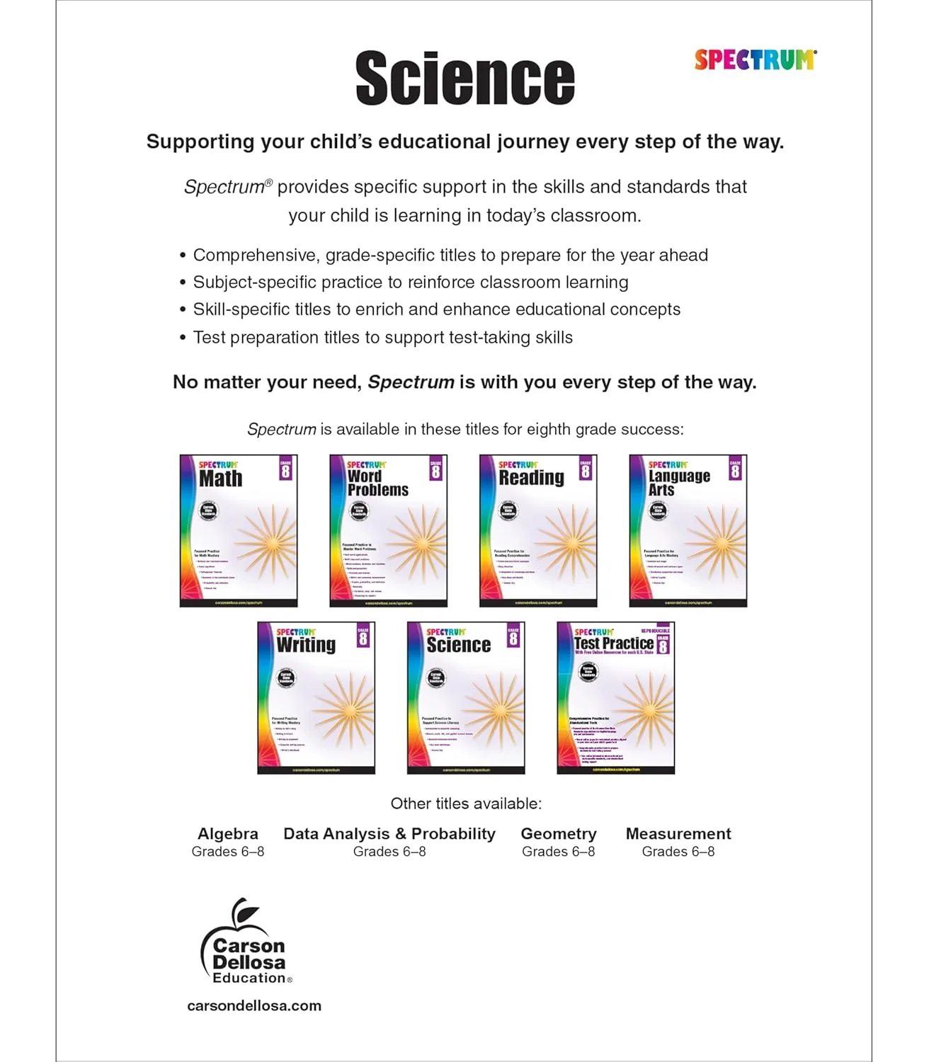 Spectrum 8th Grade Science Workbooks, Ages 13 to 14, Grade 8 Science, Natural, Earth, and Life Science