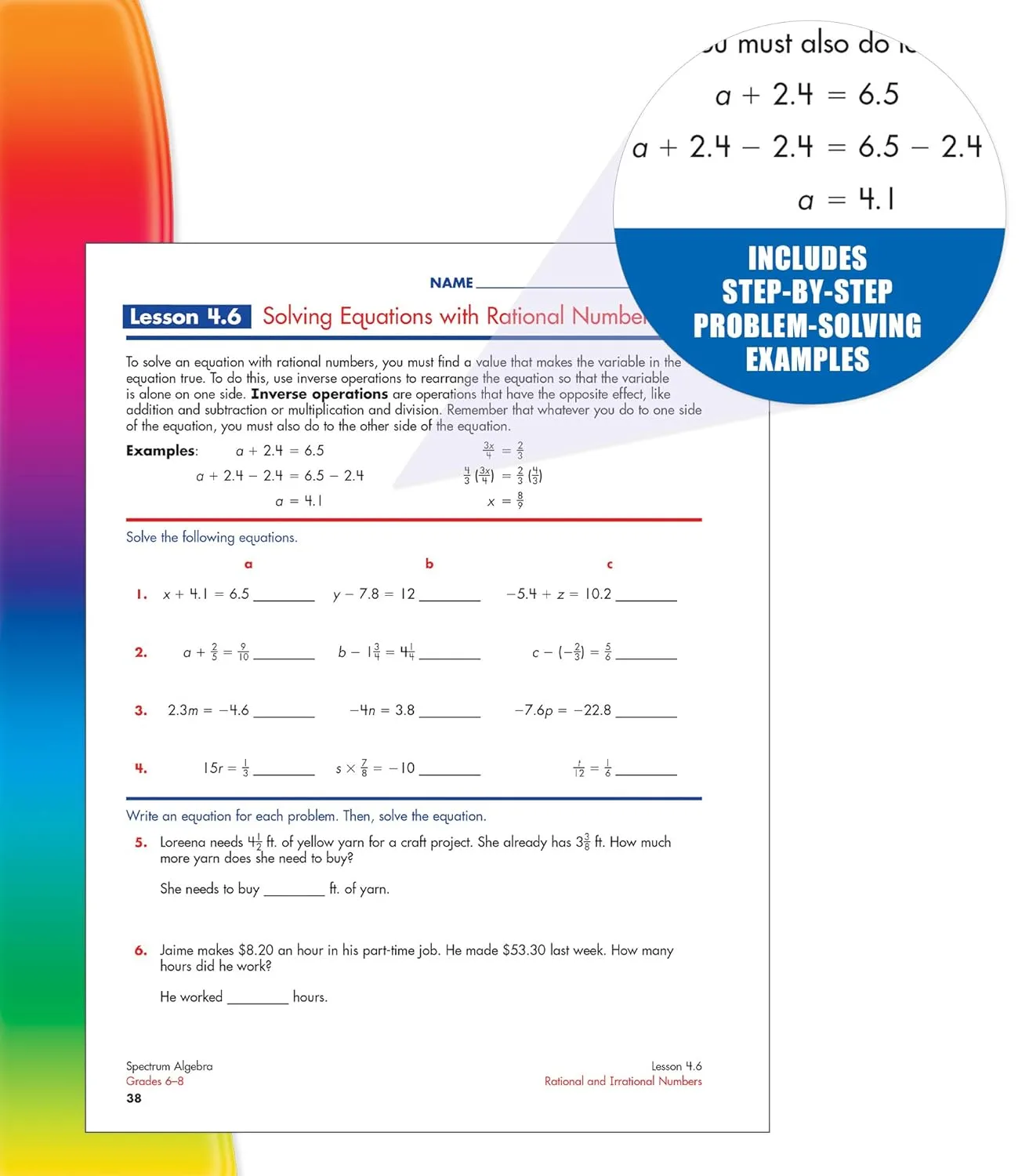 Spectrum Algebra 1 Workbook, Ages 11-14, Grades 6-8 Algebra/Pre-Algebra Workbook Covering Fractions, Algebra Equations