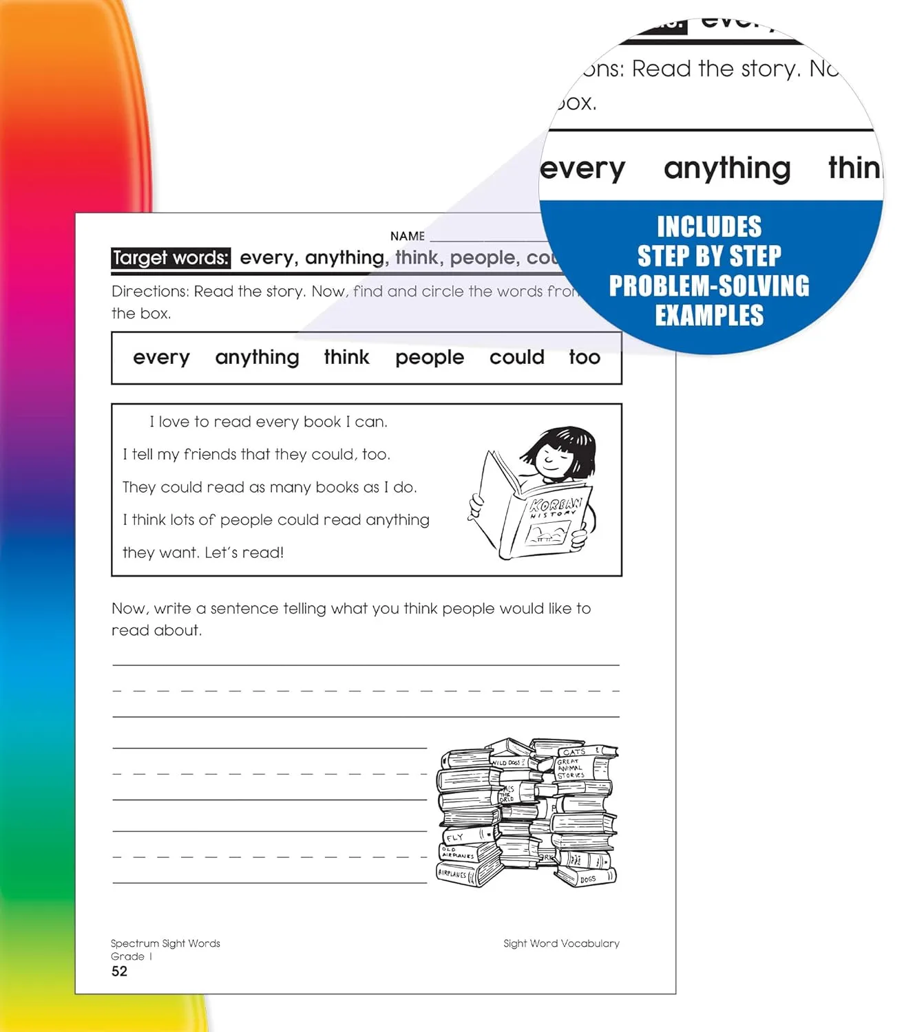Spectrum Grade 1 Sight Words Workbook, 1st Grade Reading and Writing Practice With Sight Words Flash Cards and Scrambled