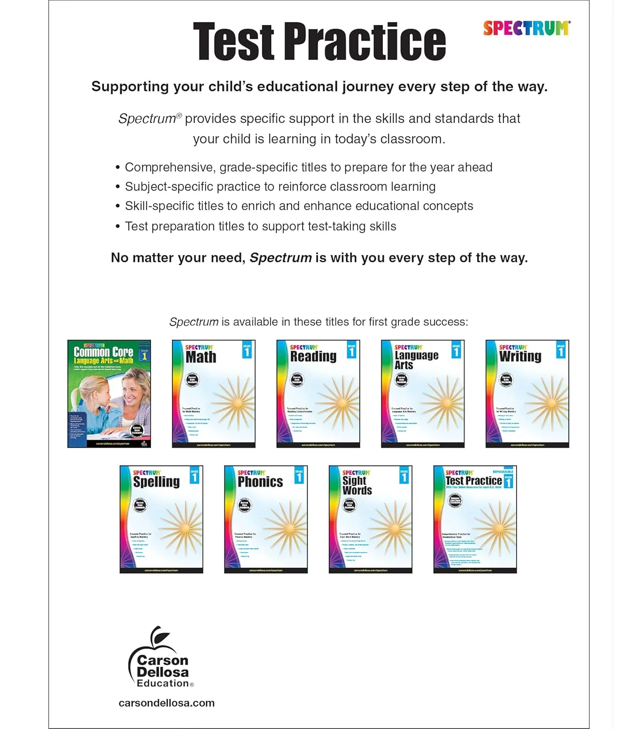 Spectrum Grade 1 Test Practice Workbooks, Ages 6 to 7, 1st Grade Test Practice Workbook, Math, Language Arts