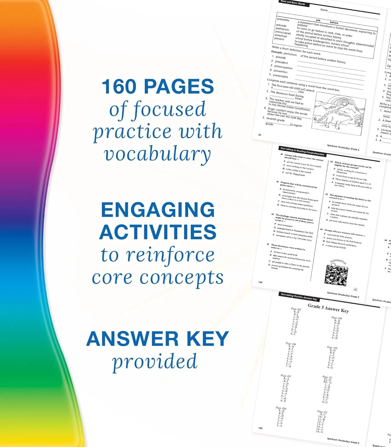 Spectrum 5th Grade Vocabulary Workbooks, Ages 10 to 11, Grade 5 Vocabulary, Reading Comprehension Context Clues