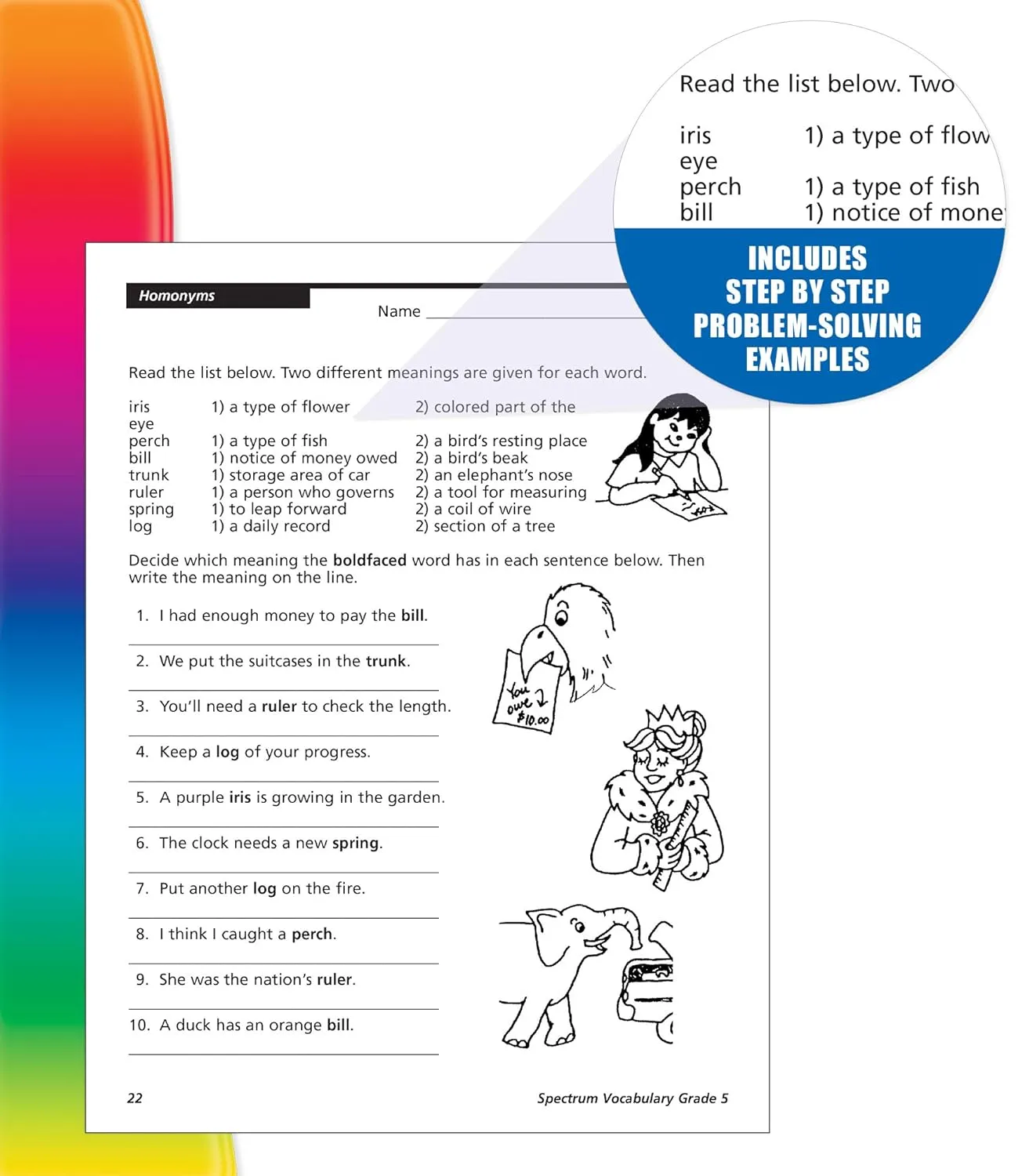 Spectrum 5th Grade Vocabulary Workbooks, Ages 10 to 11, Grade 5 Vocabulary, Reading Comprehension Context Clues