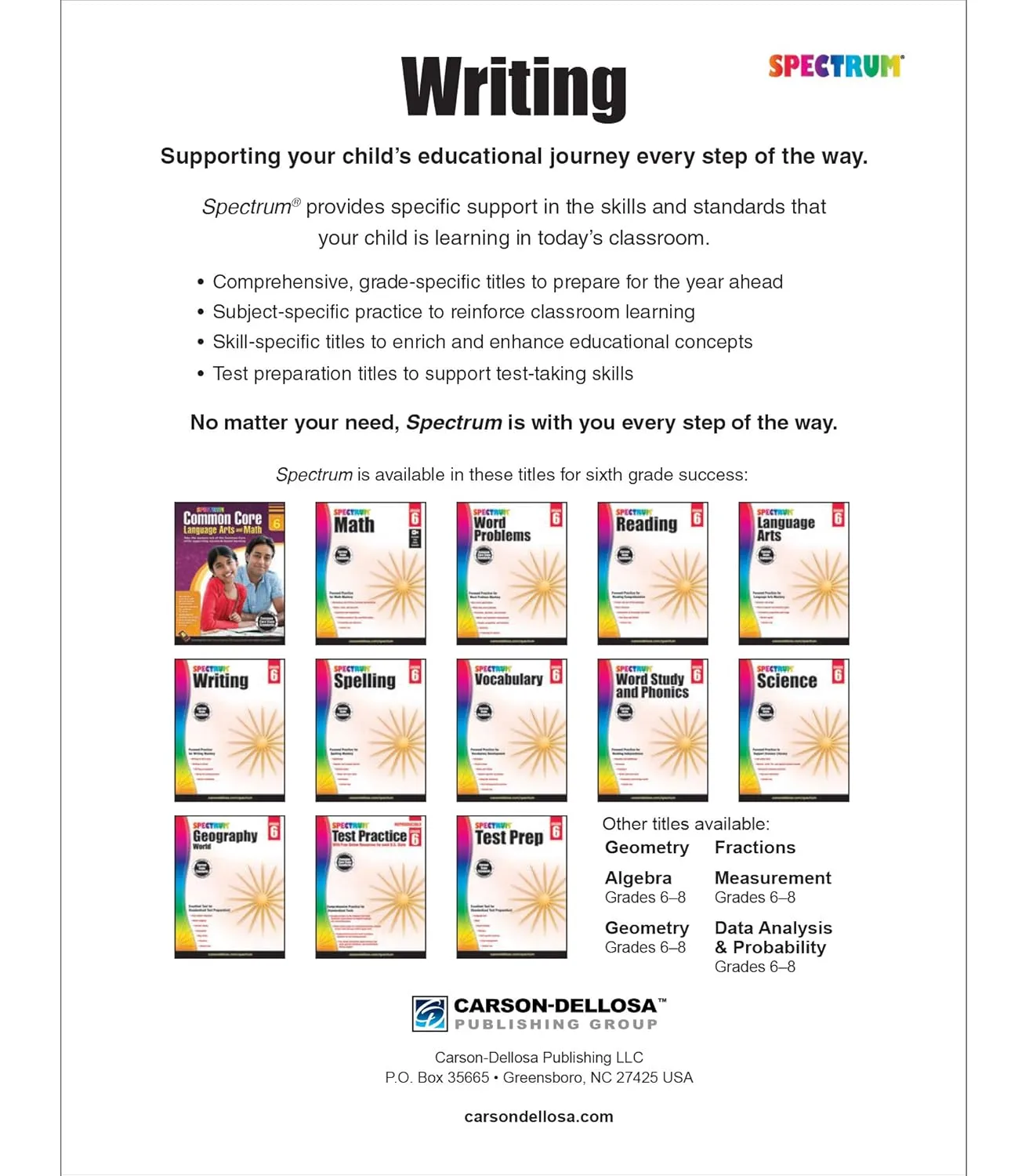 Spectrum 6th Grade Writing Workbooks, Ages 11 to 12, 6th Grade Writing, Informative, Argumentative