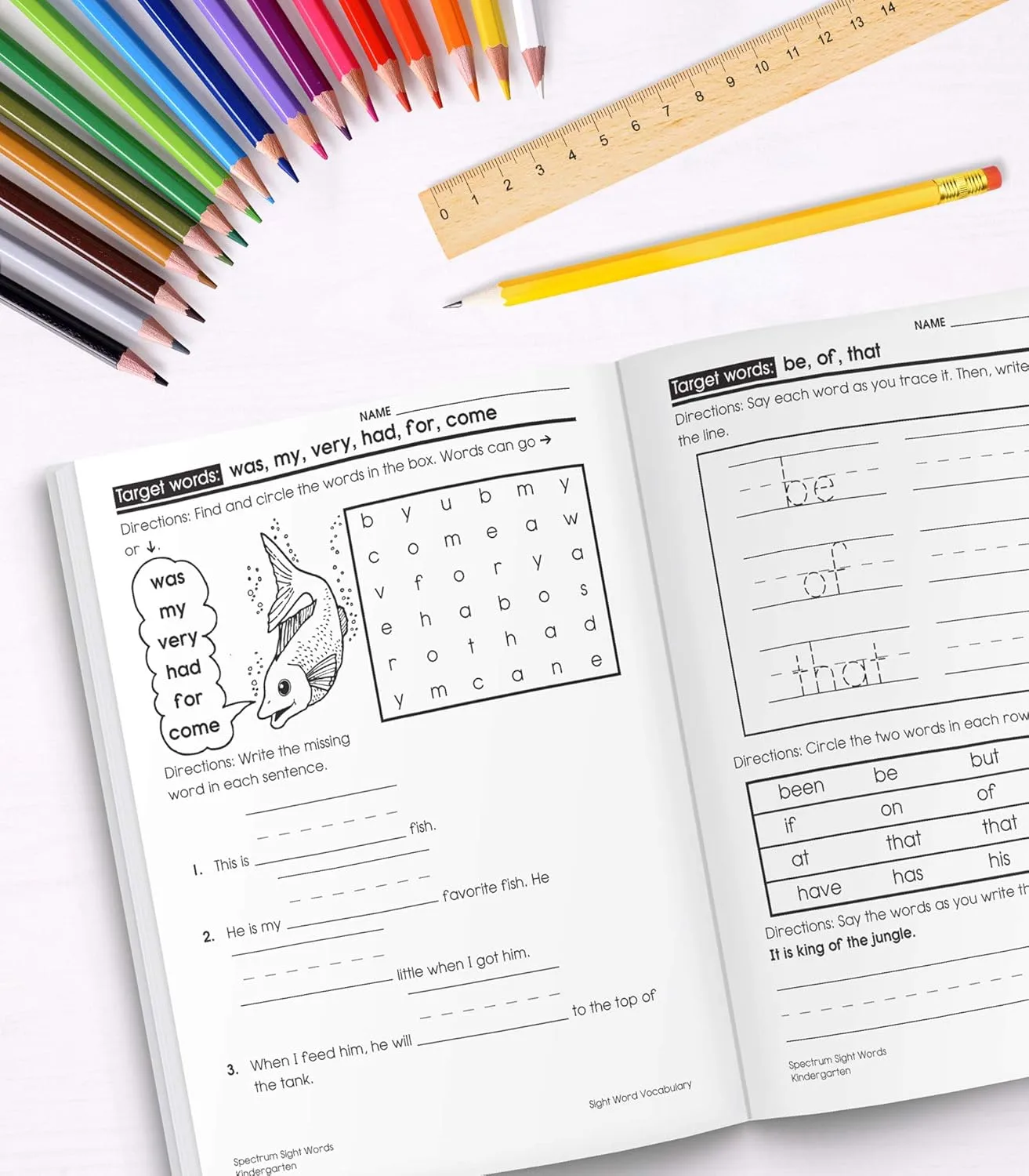 Spectrum Kindergarten Sight Words Workbook, Ages 5 to 6, High Frequency Reading and Writing Practice