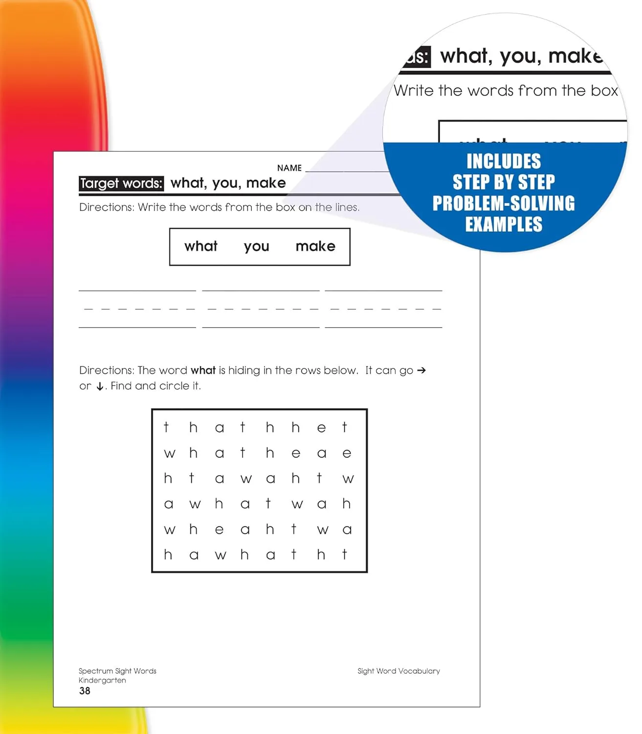 Spectrum Kindergarten Sight Words Workbook, Ages 5 to 6, High Frequency Reading and Writing Practice