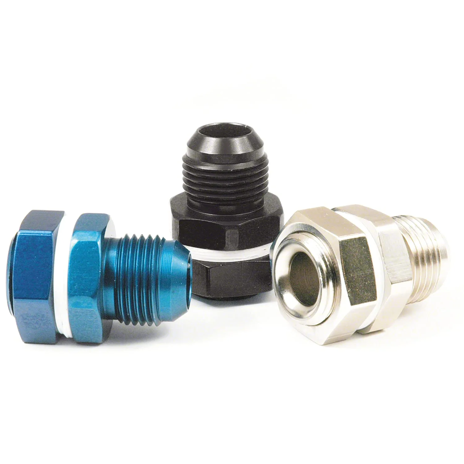 Coupler Fitting 579010, Fuel Cell Bulkhead, Straight, 10AN, Anodized, Blue, Aluminum, Single