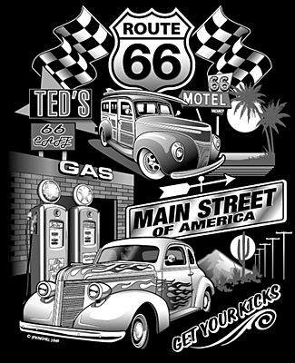 Route 66 Main Street Retro Car T-Shirt