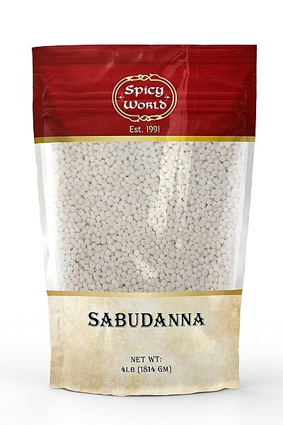 4lb bag of Spicy World Sabudana, premium all-natural tapioca pearls for Indian cooking.