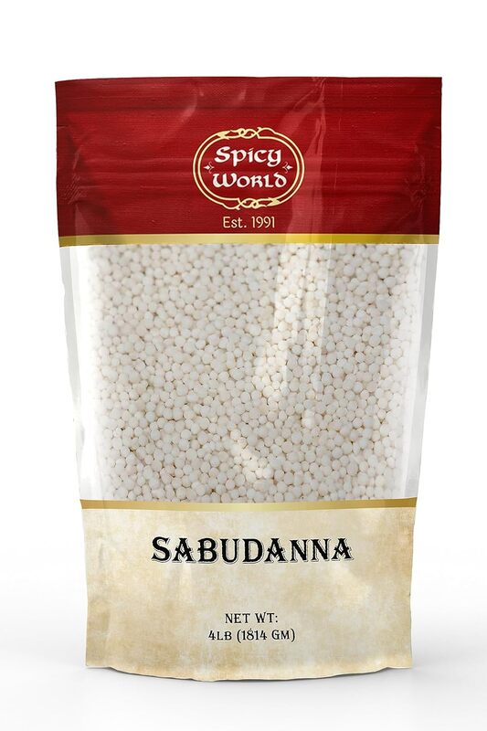 4lb bag of Spicy World Sabudana, premium all-natural tapioca pearls for Indian cooking.