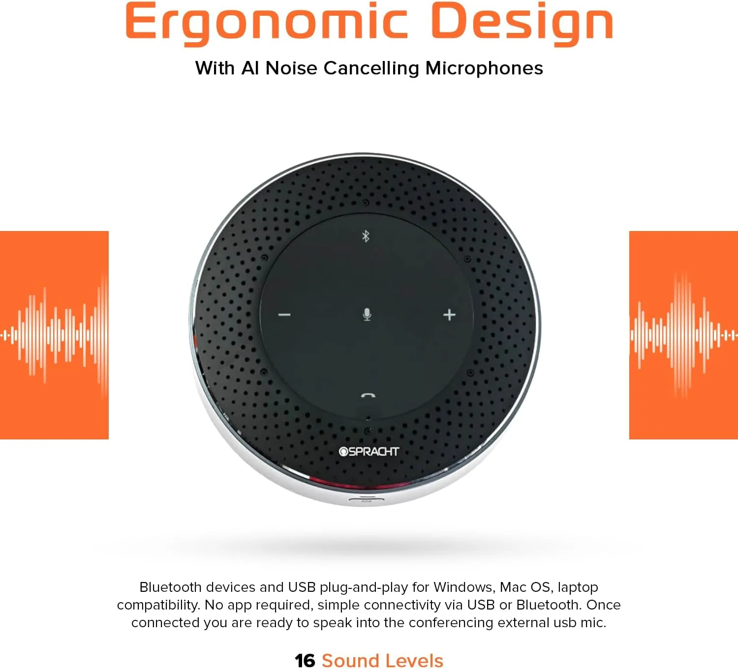 Spracht Conference Mate Pro Speaker, Conference Speakerphone, Conference Microphone, 6 Mics