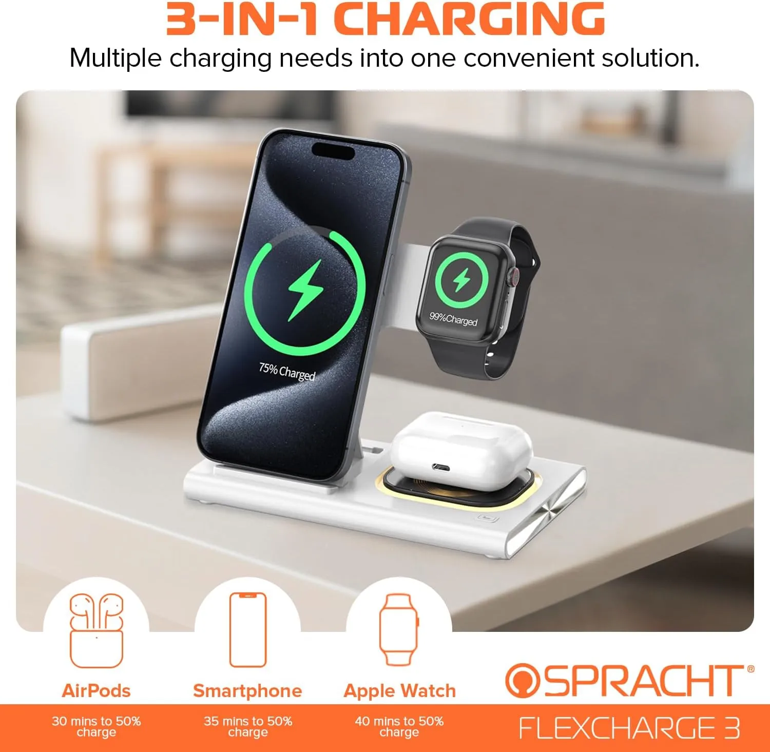 SPRACHT Flex Charge 3 3-in-1 Wireless Charging Station