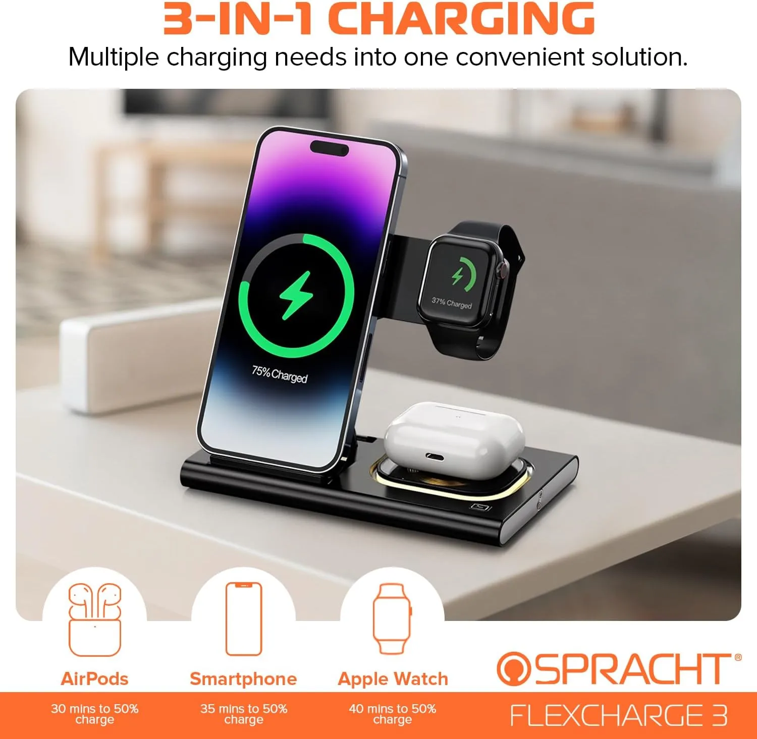 SPRACHT Flex Charge 3 3-in-1 Wireless Charging Station