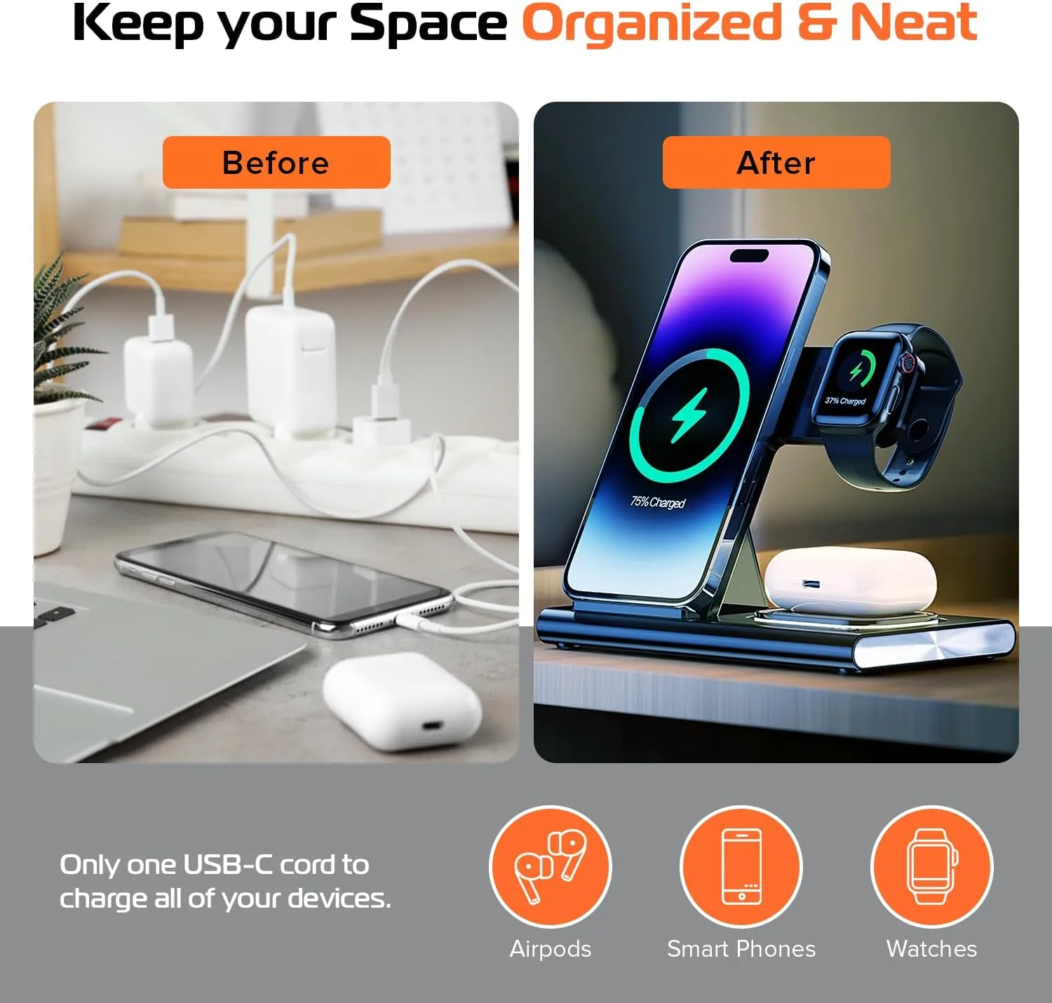 SPRACHT Flex Charge 3 3-in-1 Wireless Charging Station