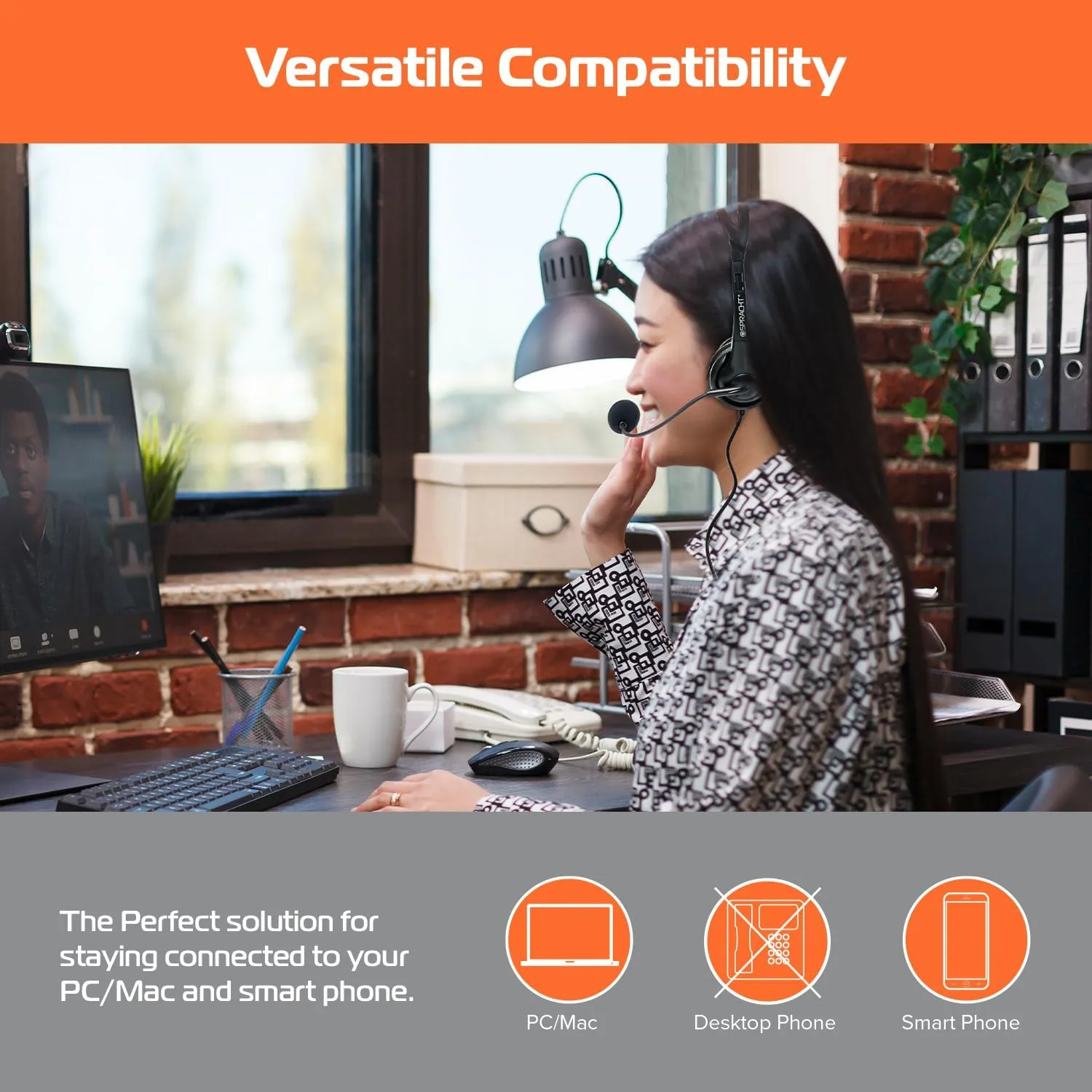 Spracht ZUM3500 Stereo 3.5mm and USB Dual Ear Universal Headset with Microphone | Office Headset for Computer