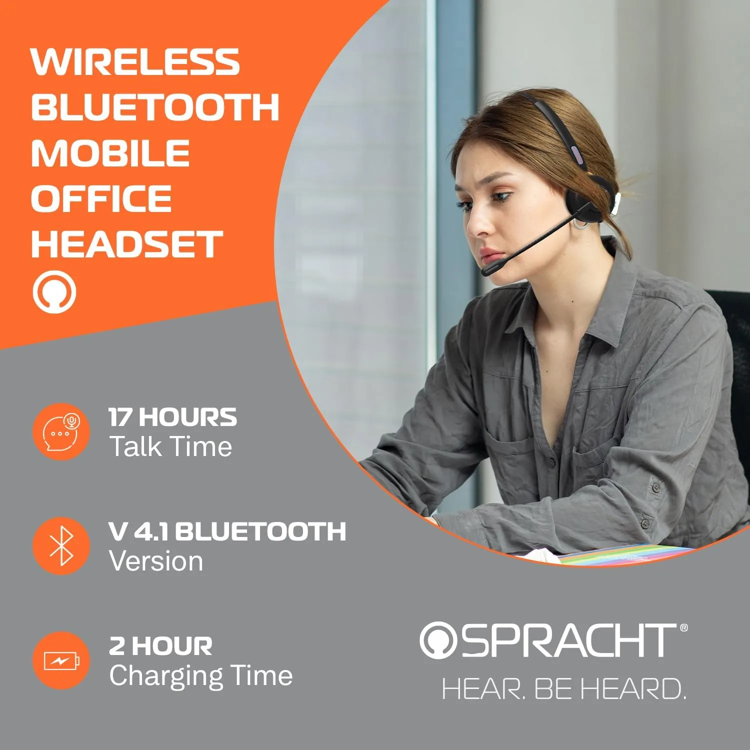 Spracht ZumBT Single Ear Wireless Bluetooth Mobile Office Headset with Base, Adapter