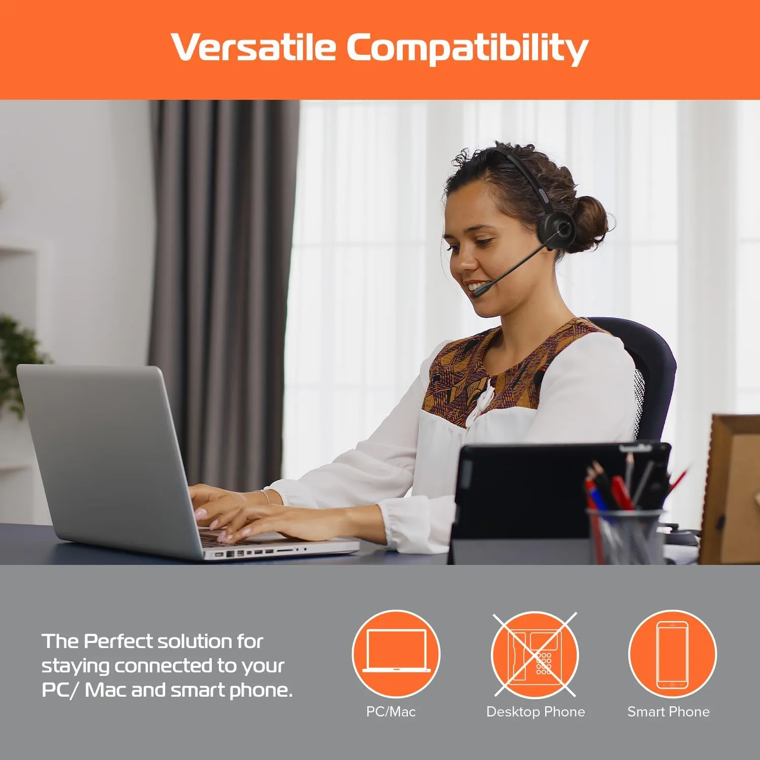 Spracht ZumBT Single Ear Wireless Bluetooth Mobile Office Headset with Base, Adapter