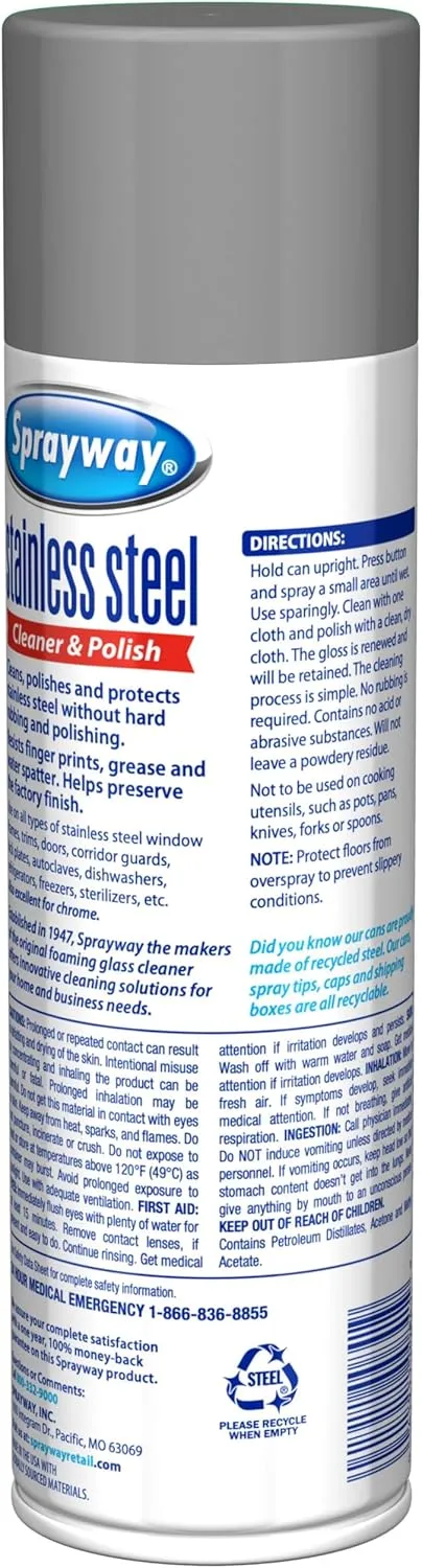 Sprayway SW841R Oil-based Stainless Steel Cleaner and Polish, 15 Oz.