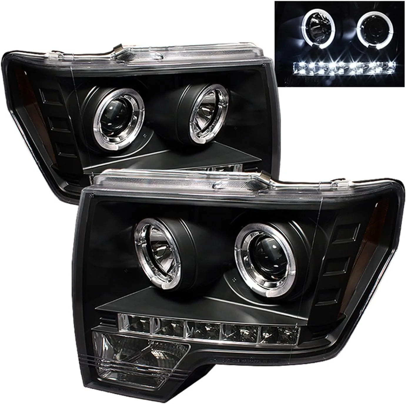 Spyder Auto Projector Headlights - Halogen - LED Halo - LED - Black - High H1 - Low H1 5010230