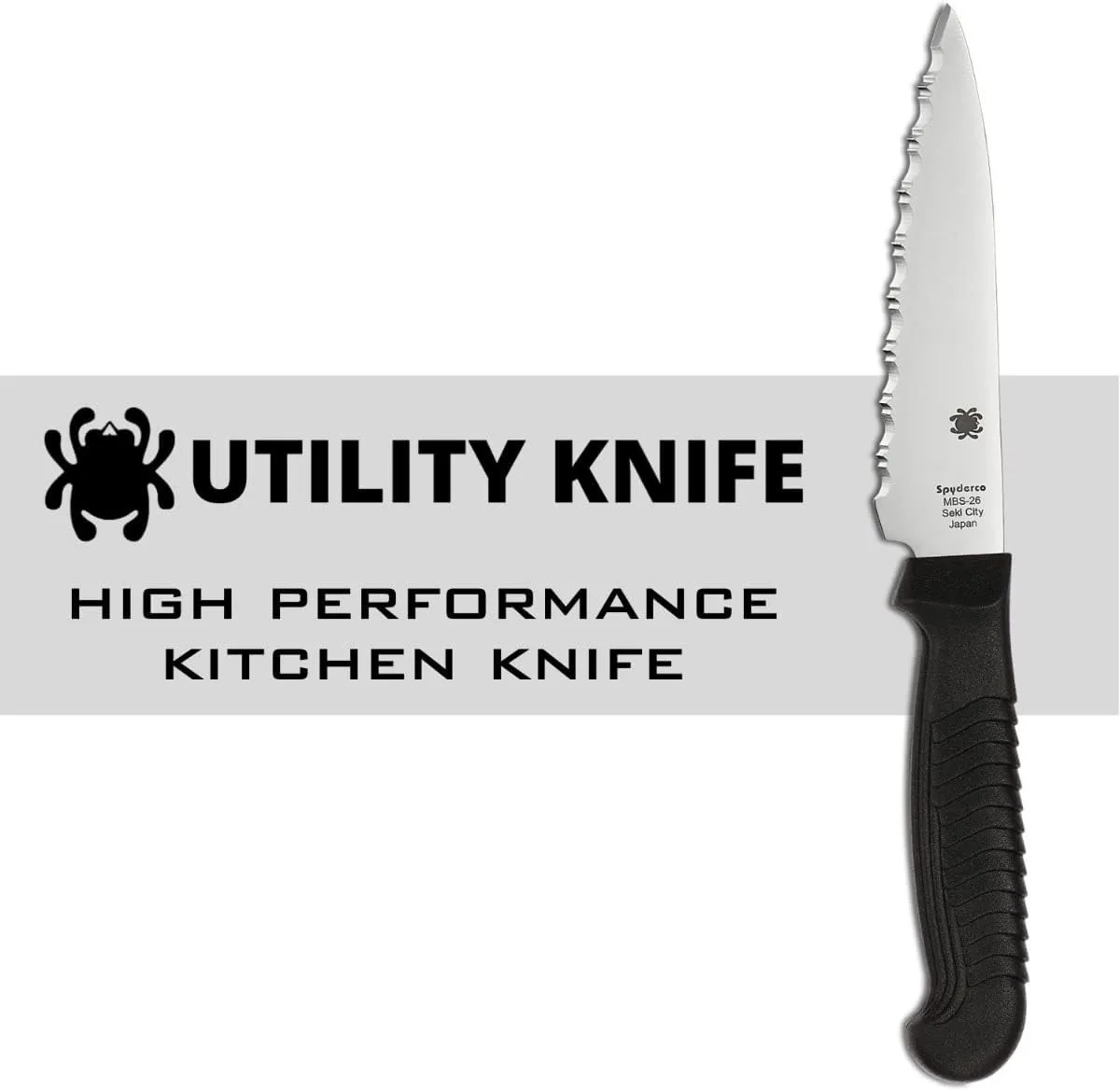 SPYDERCO Lightweight Kitchen Utility Knife with MBS-26 Stainless Steel Blade and Polypropylene Handle
