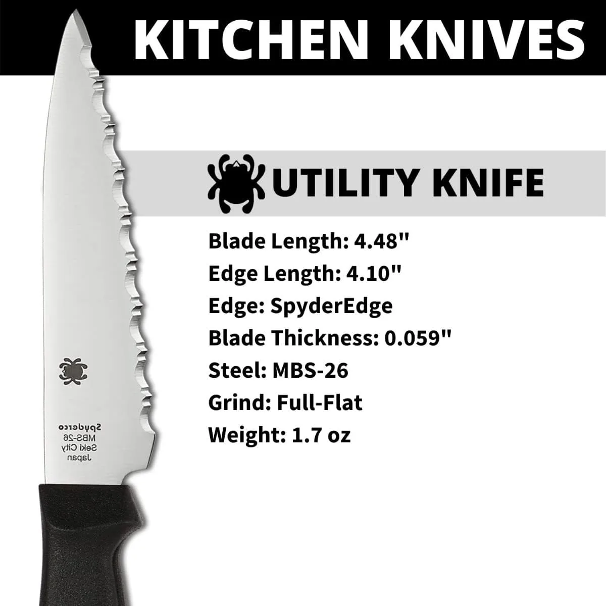 SPYDERCO Lightweight Kitchen Utility Knife with MBS-26 Stainless Steel Blade and Polypropylene Handle