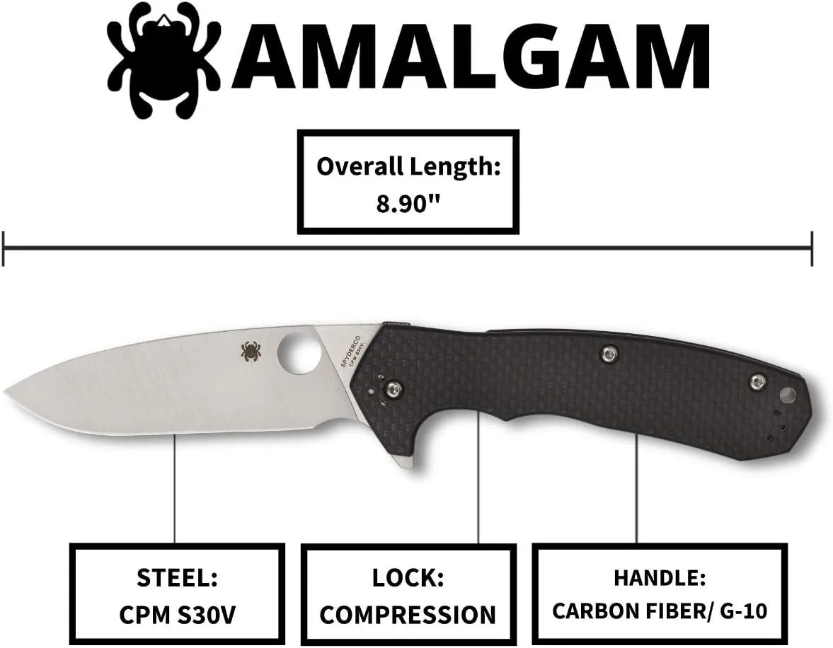 Spyderco Amalgam Premium Flipper Knife with 3.8" CPM S30V Stainless Steel Blade and Textured Carbon Fiber G-10 Handle