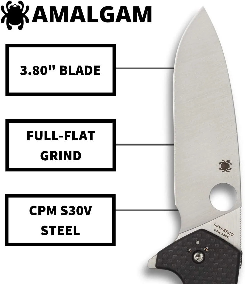 Spyderco Amalgam Premium Flipper Knife with 3.8" CPM S30V Stainless Steel Blade and Textured Carbon Fiber G-10 Handle